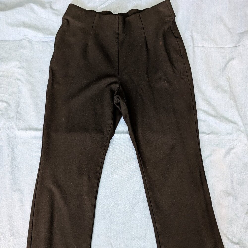 Sleek and petite straight-leg black slacks